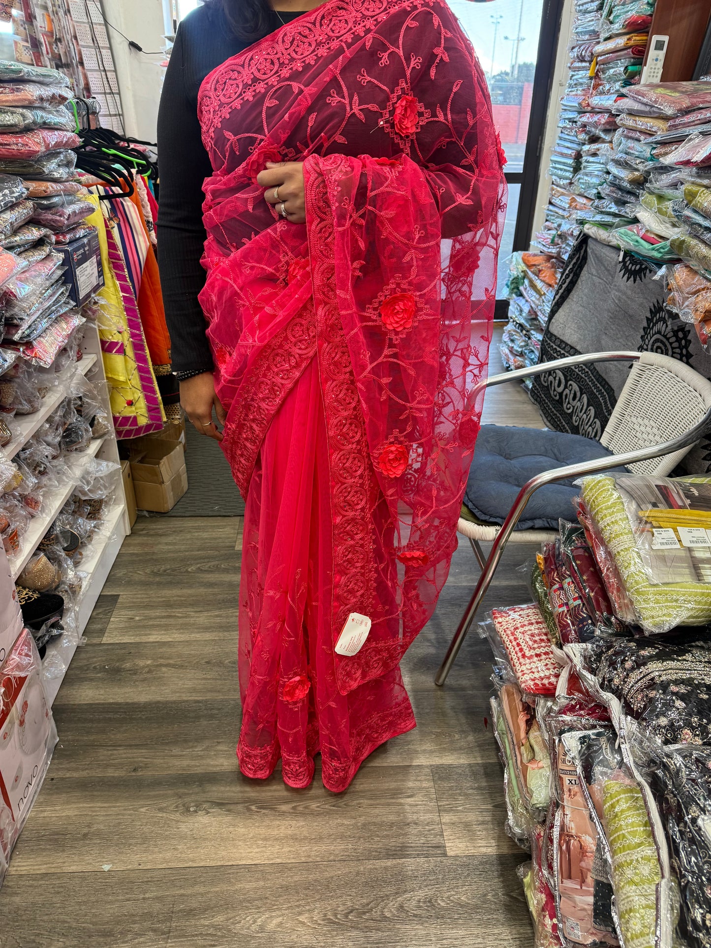 Beautiful designer net embroidery saree