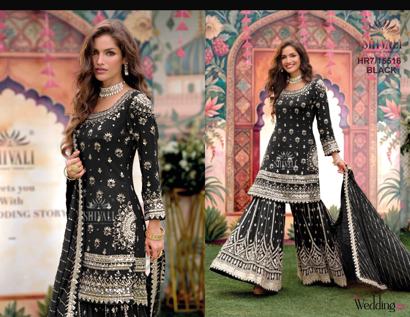 Beautiful designer mirror work sharara suit