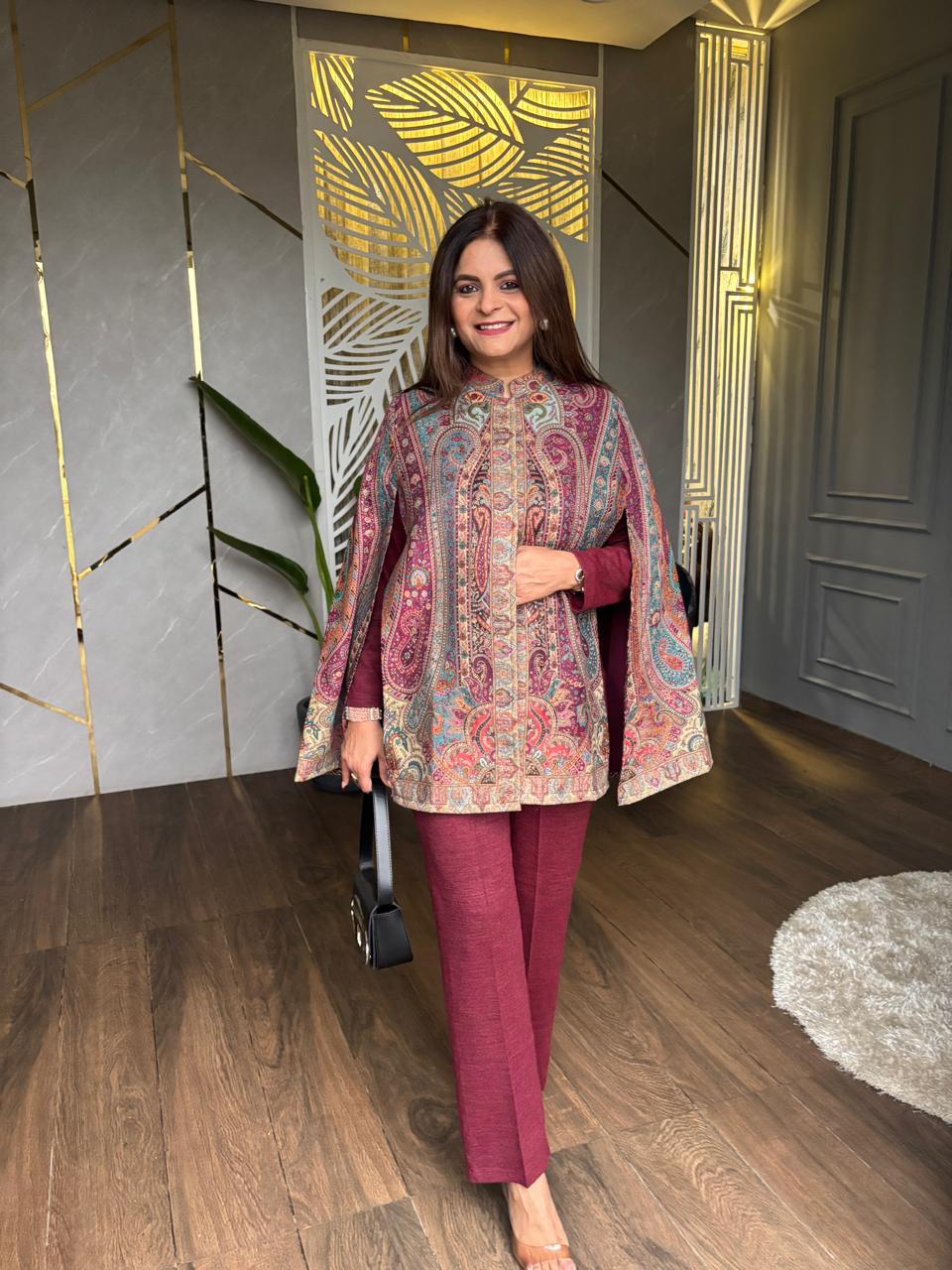 Beautiful designer Short Pashmina Sleeveless Capes coord set