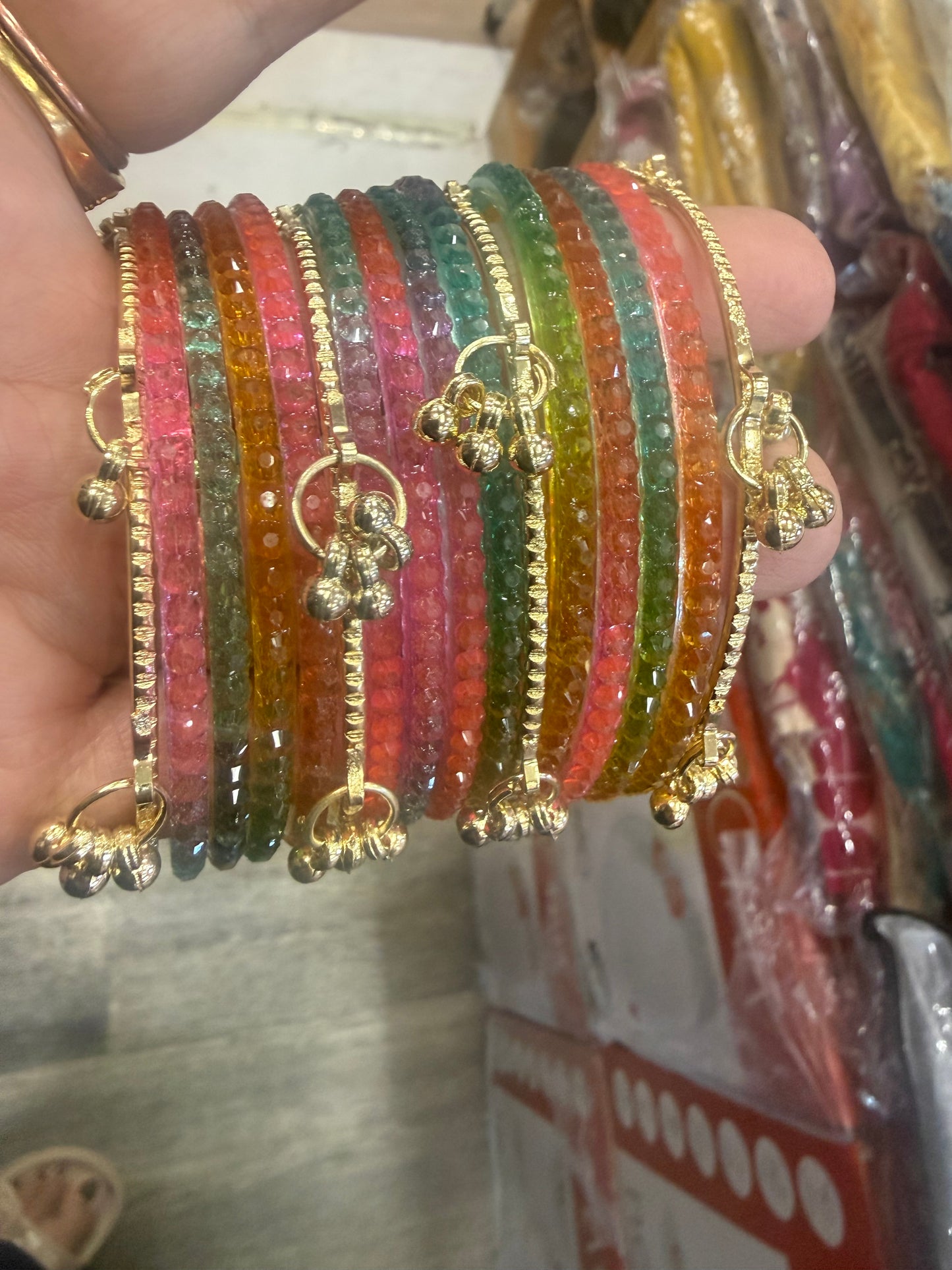 Beautiful designer multicolor raindrop bangles with Kashmiri bangles