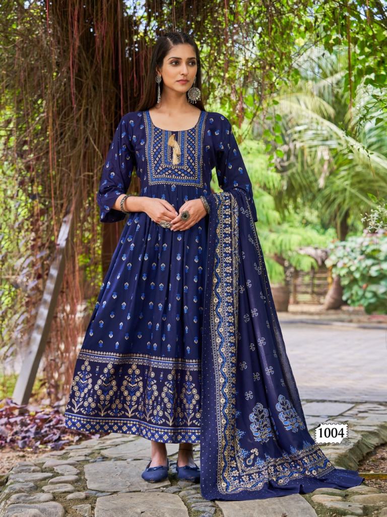 Beautiful designer Rayon Foil Printed Kurtis With Dupatta Set