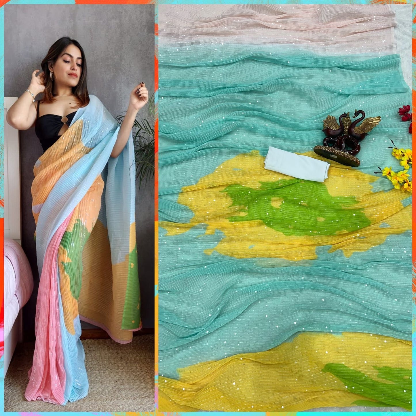 Beautiful designer sequins work saree