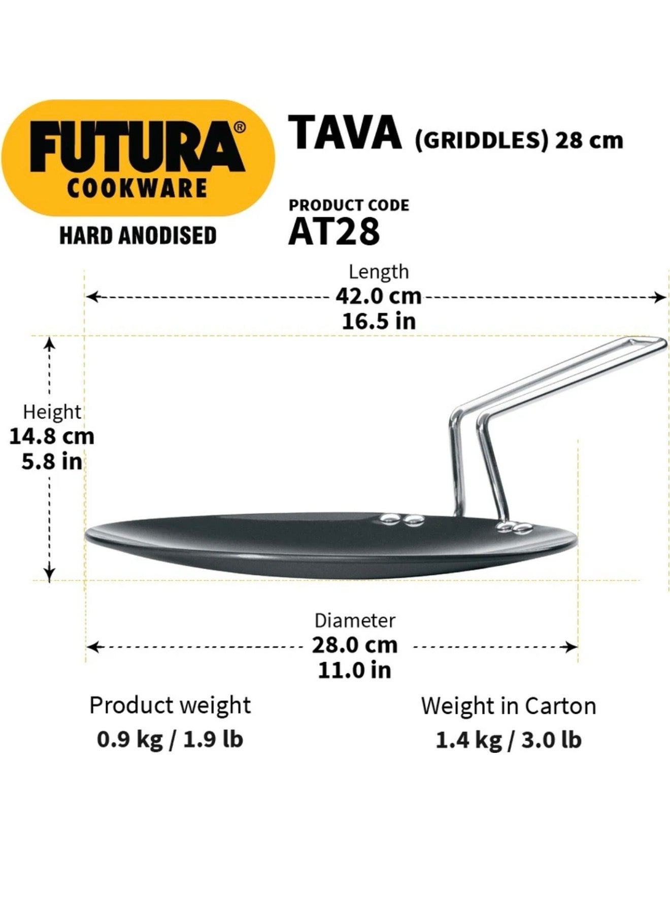 Hawkins Futura AT 28 Tava With Griddle Handle 28 cms