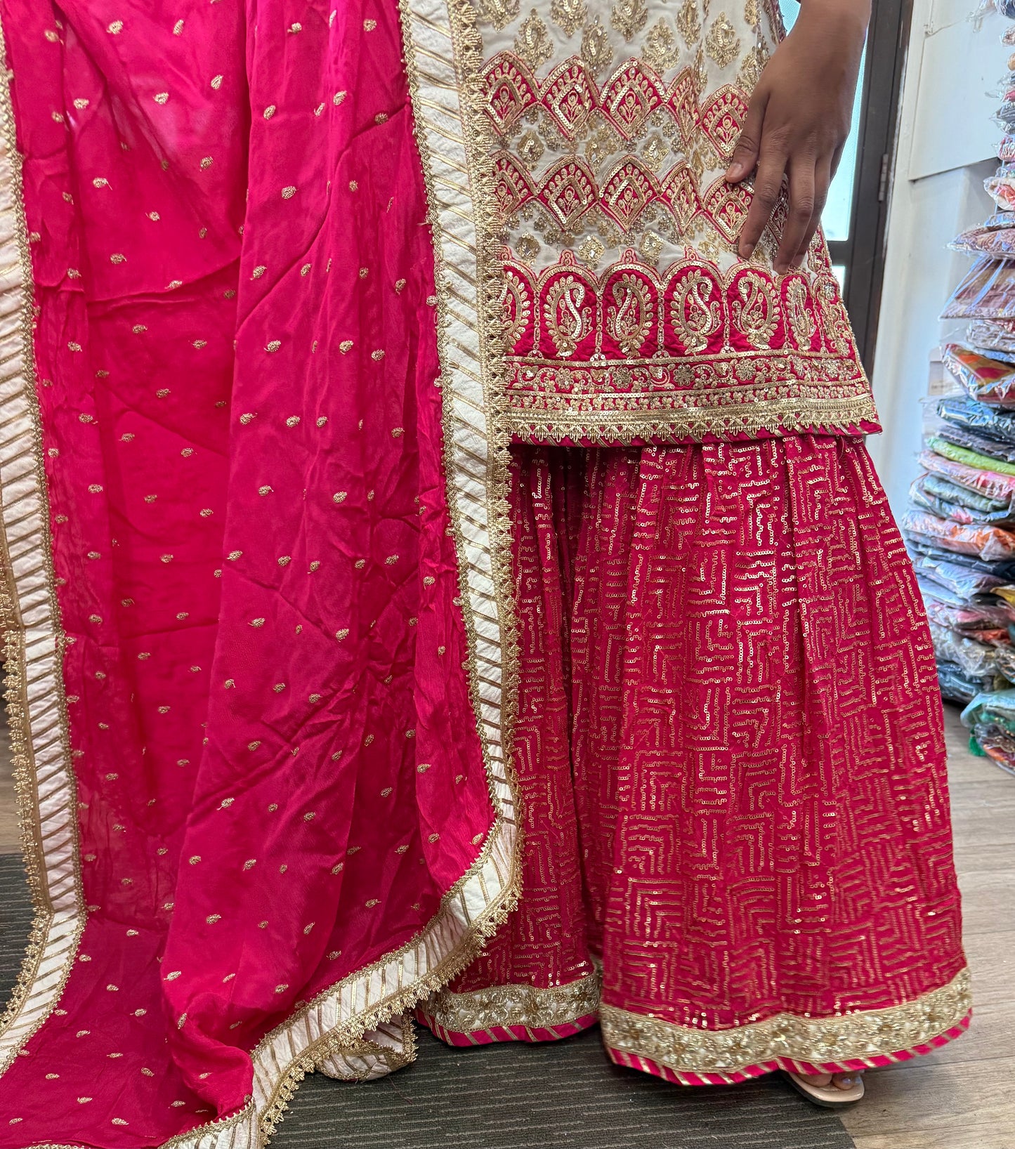 Beautiful designer heavily embroidery sharara suit
