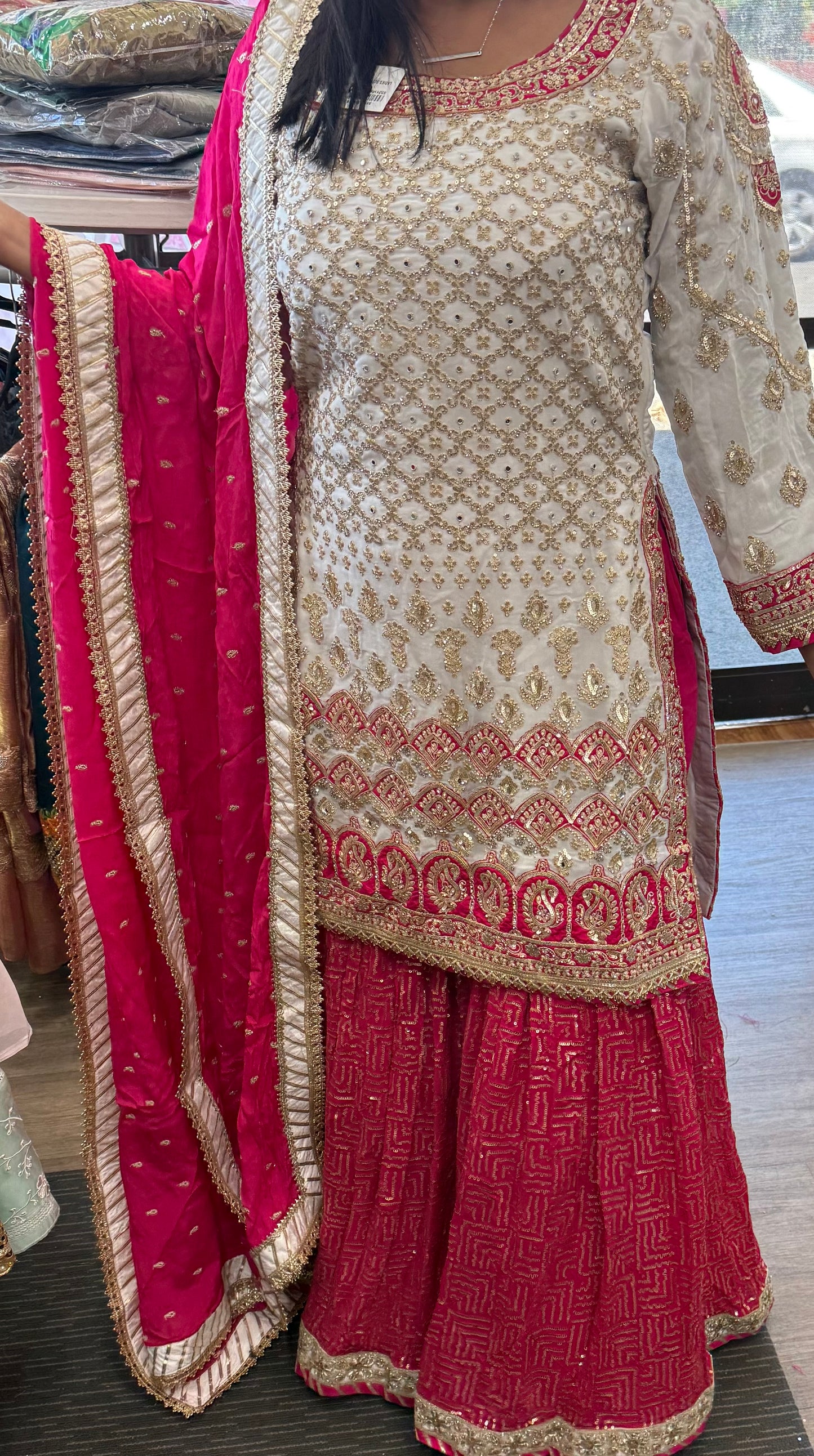 Beautiful designer heavily embroidery sharara suit