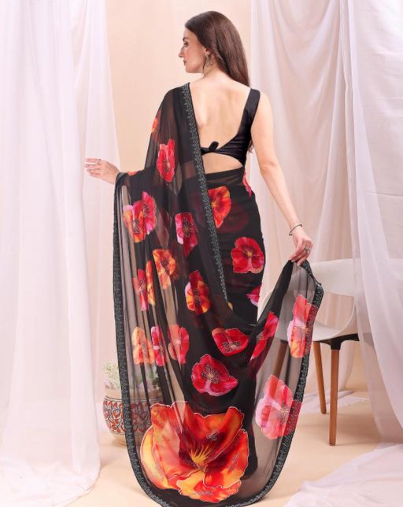 Beautiful designer Swarovski work floral saree
