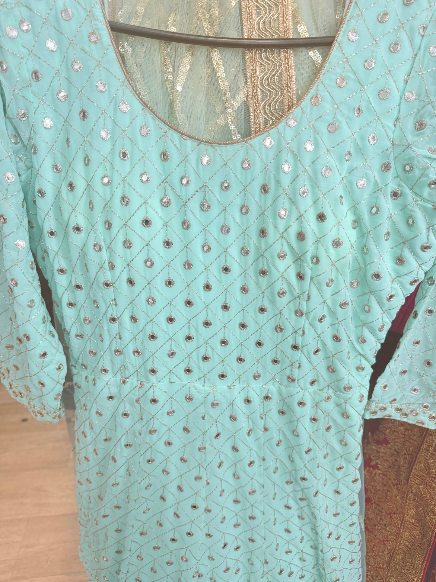 Beautiful designer anarkhali with faux miror work