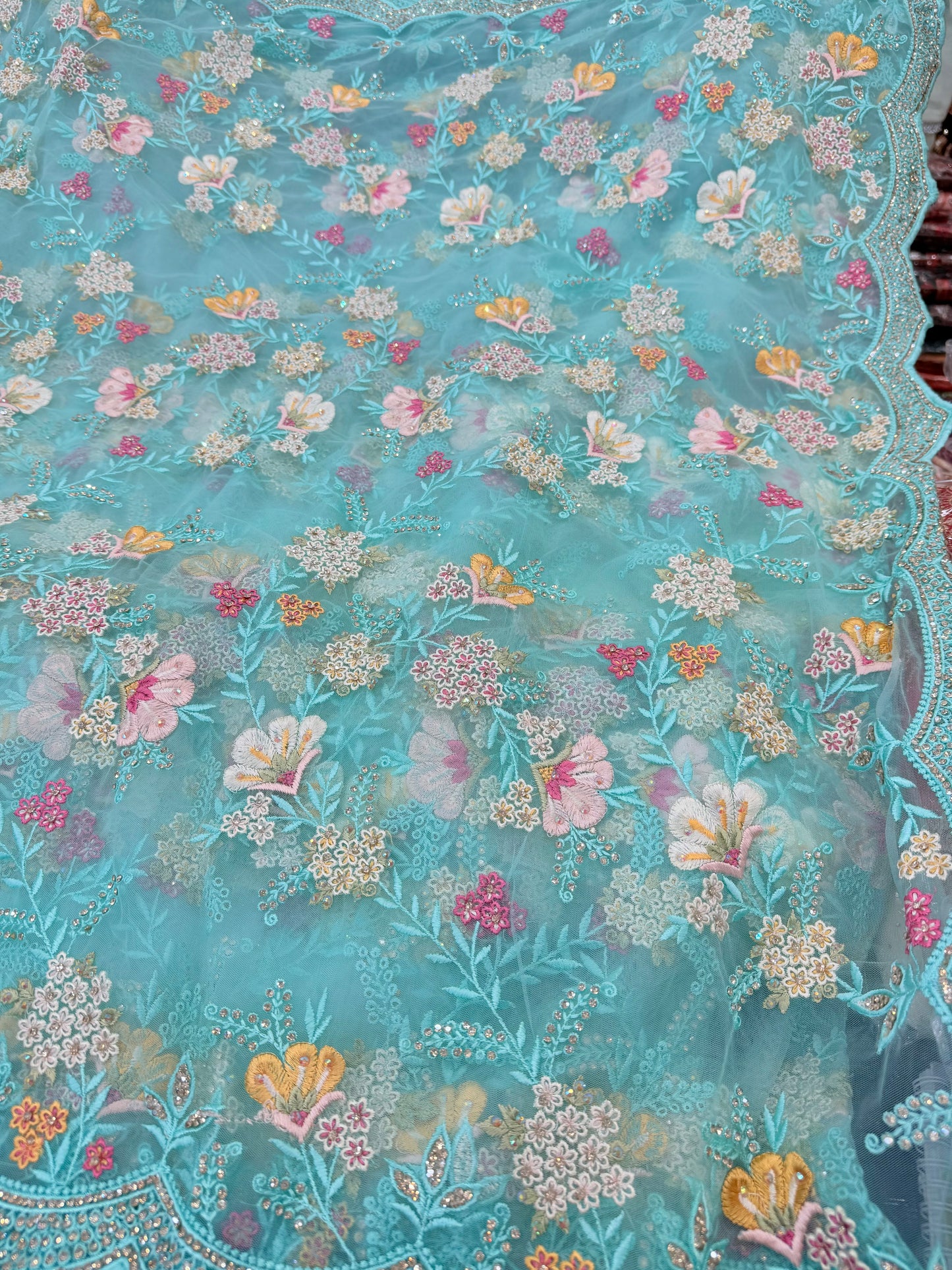 Beautiful designer fully embroidery net saree