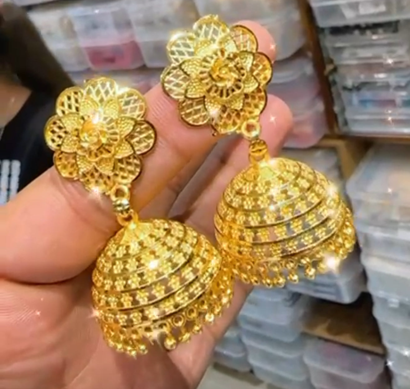 Beautiful designer one gram gold plated jhumki