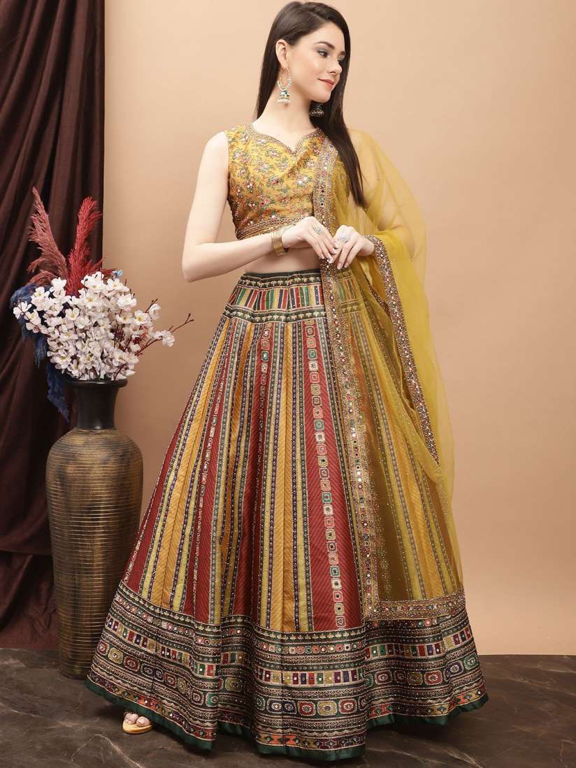 Beautiful designer digital print silk lengha choli