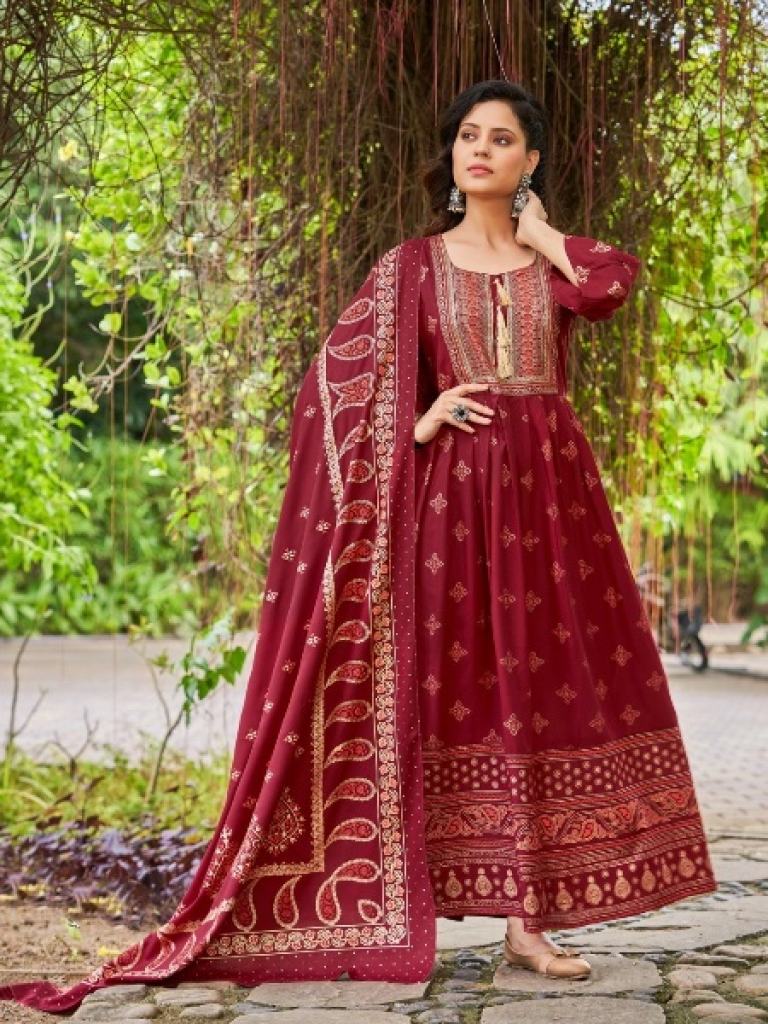 Beautiful designer Rayon Foil Printed Kurtis With Dupatta Set