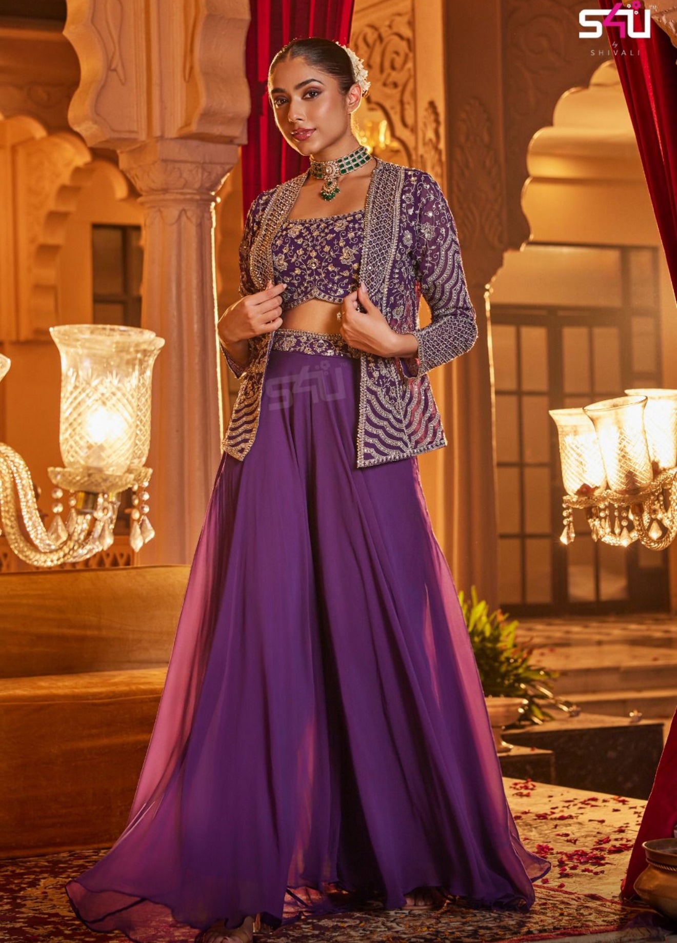 Beautiful designer indowestern plazo with crop top & jacket