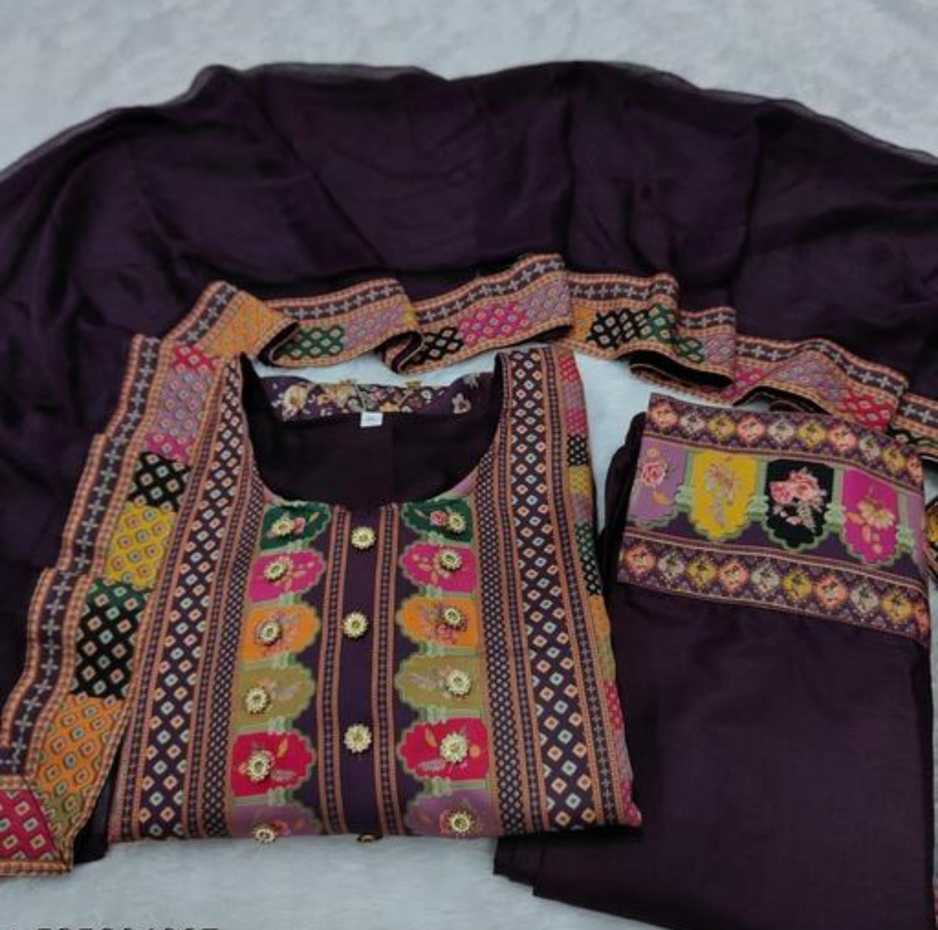 Beautiful designer purple MUSLIN DIGITAL PRINT PLAZO SUIT SET