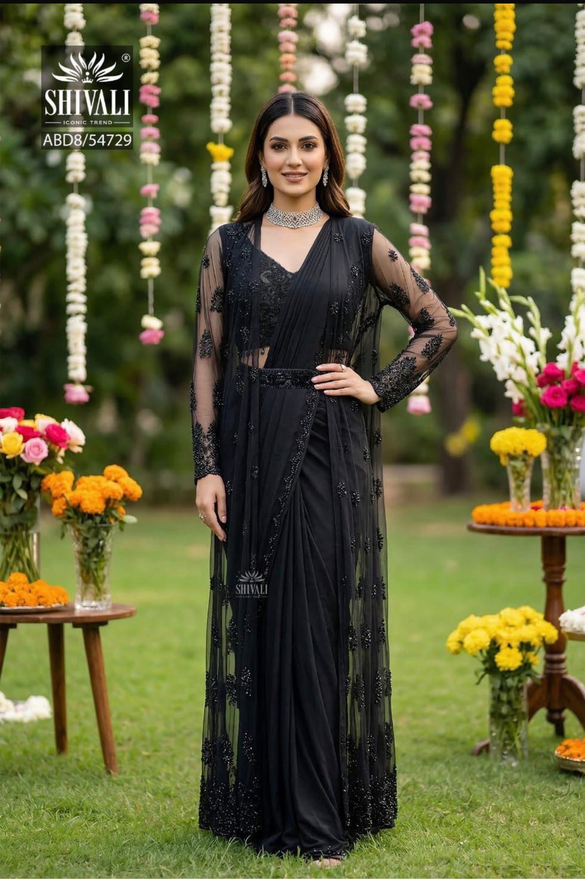 MIDNIGHT NOIR DRAPED SAREE SET
