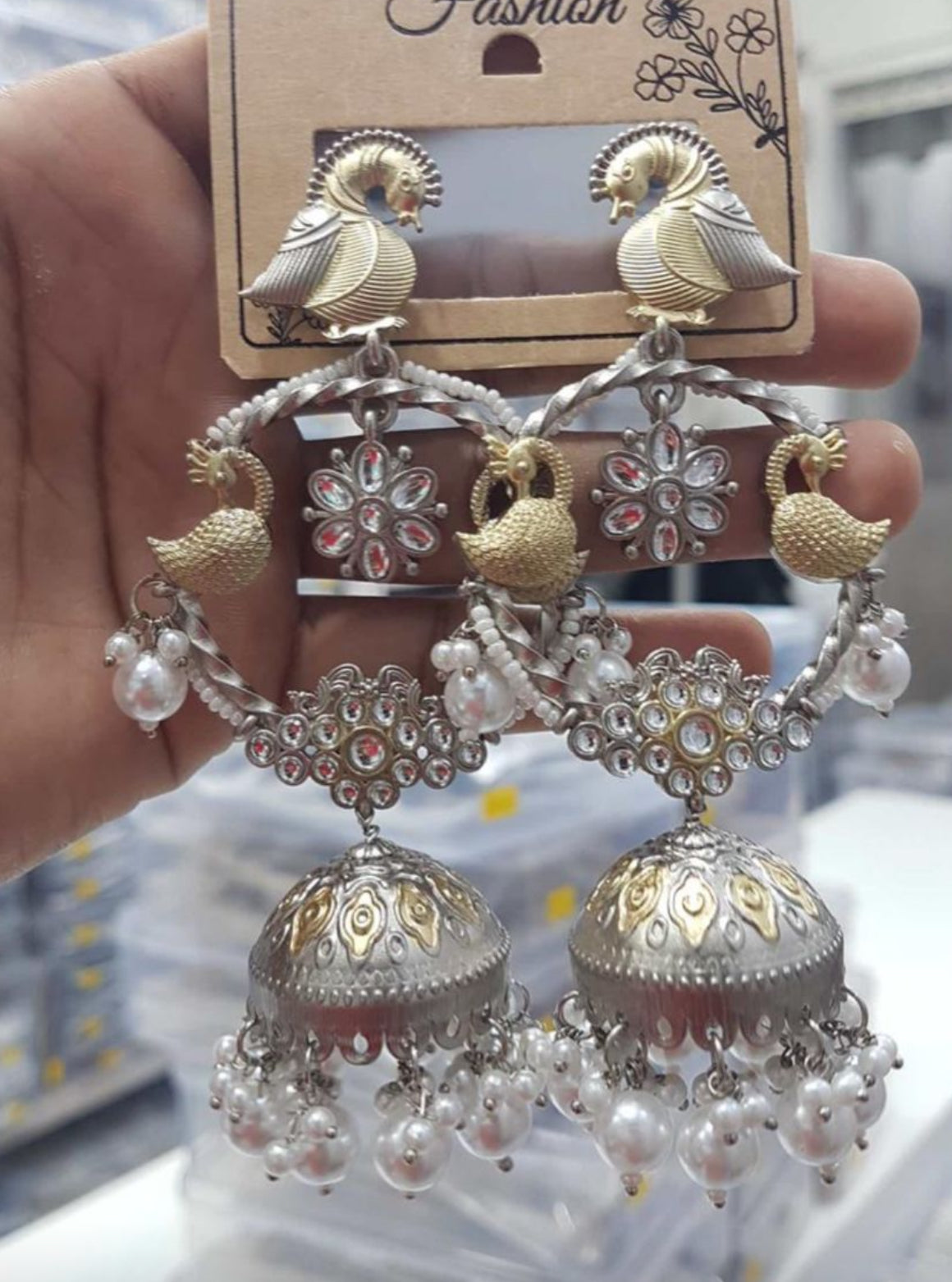 Beautiful designer peacock brass earrings