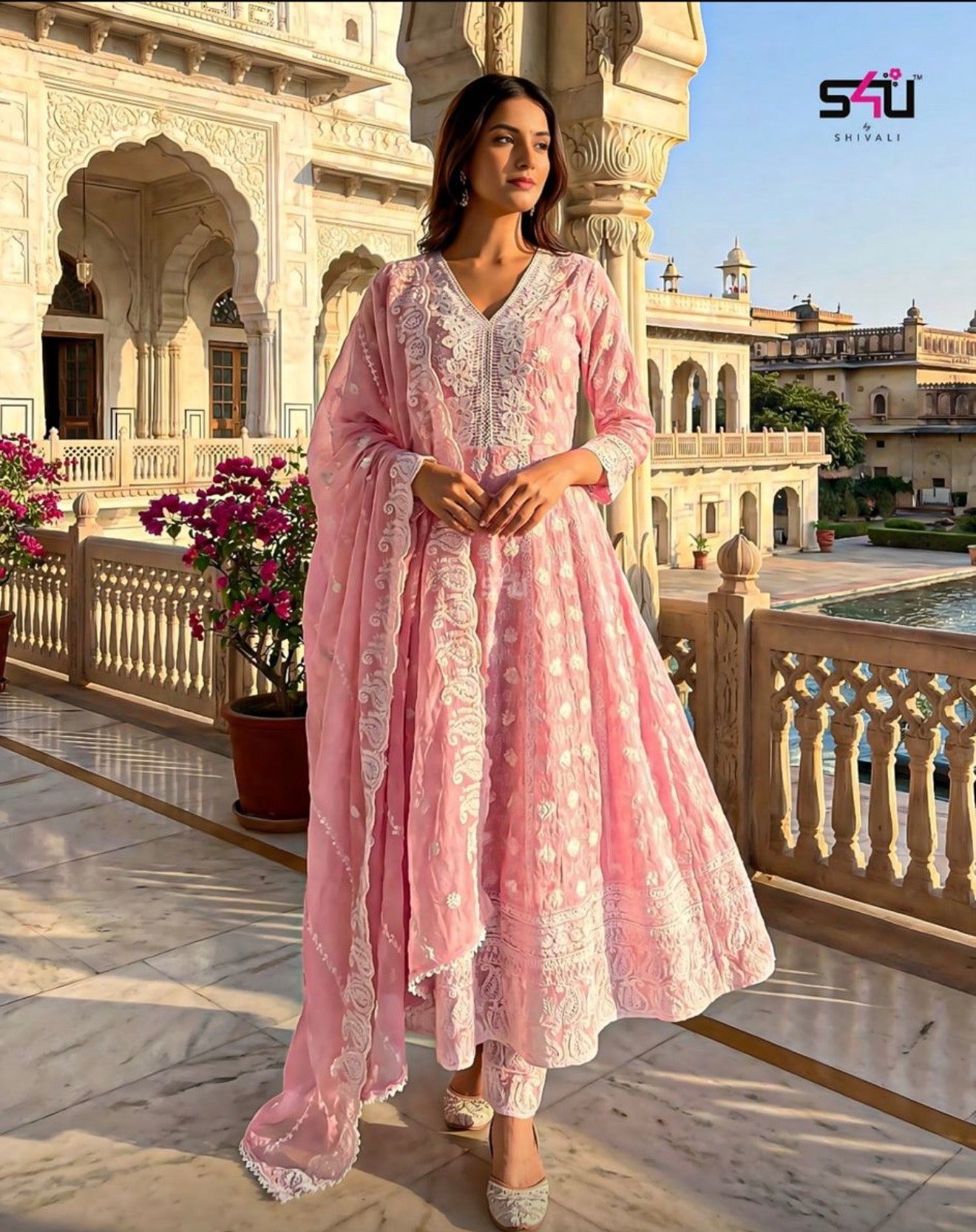 Beautiful designer Pure Mal Cotton Chikankari Anarkali Set