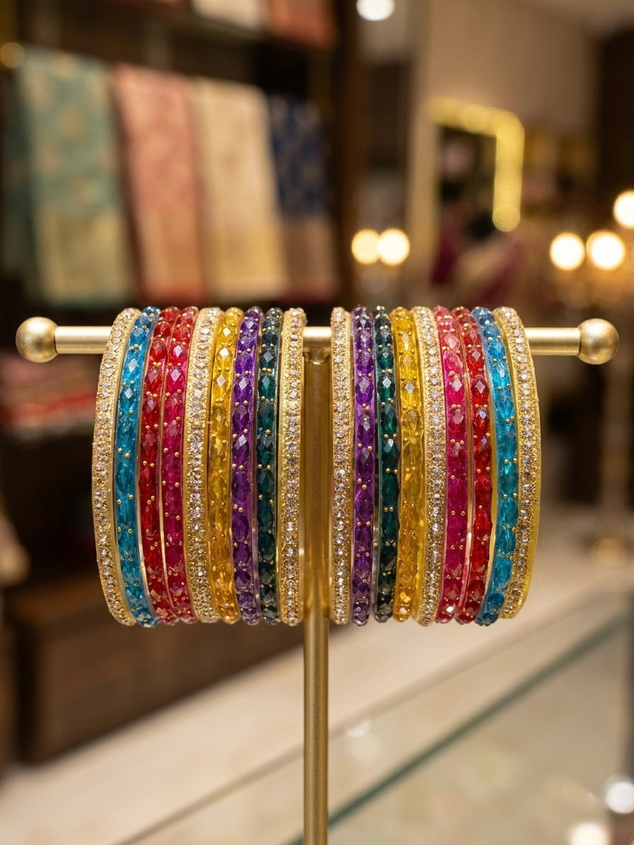 Beautiful designer multicolor raindrop bangles set