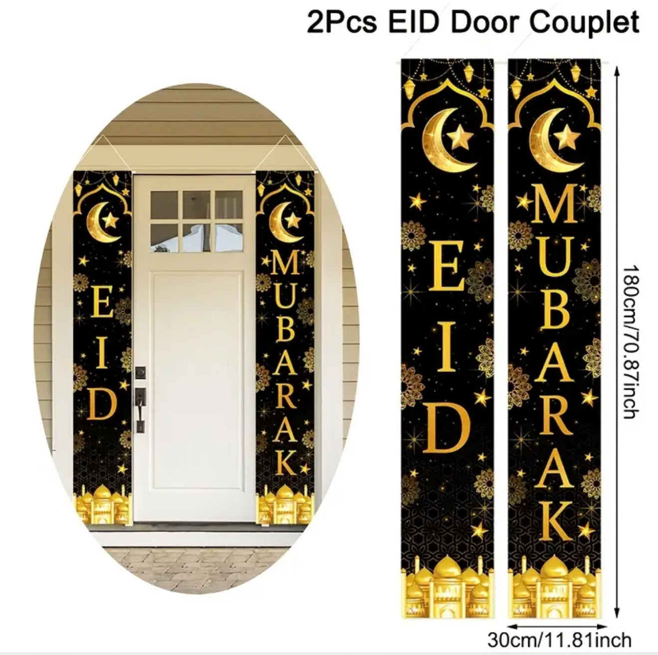 1pair Eid Mubarak Decorations Banner, Front Door Muslim Ramadan Welcome Eid AI-Fitr Porch Sign