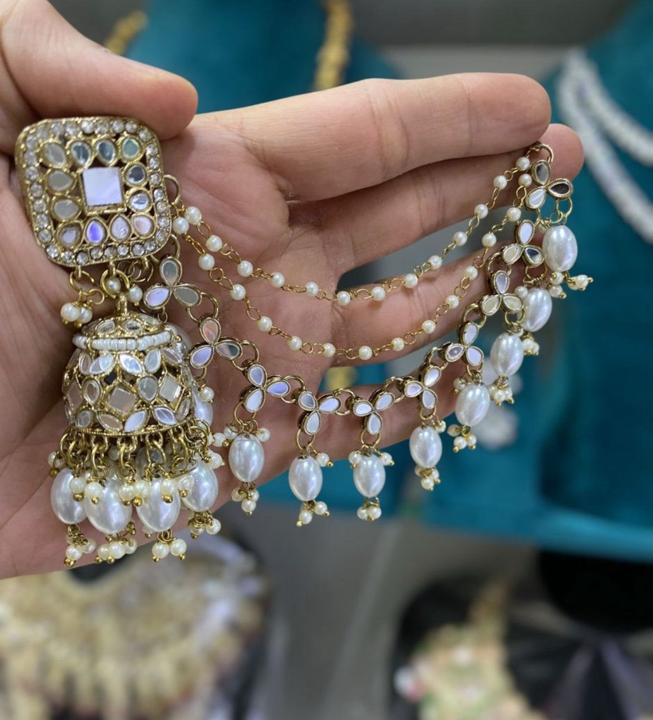 Beautiful designer bahubali jhumki with bindi
