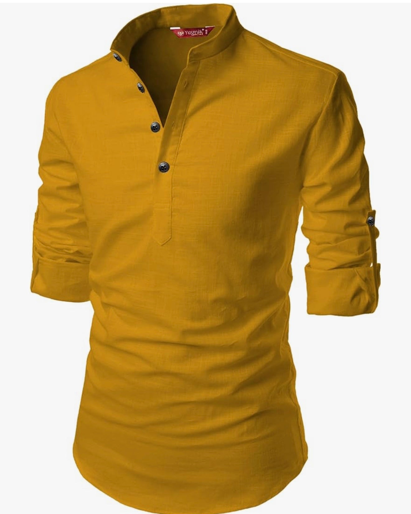 Beautiful designer Men's Slim Fit Full Sleeve Yellow Cotton Short Kurta