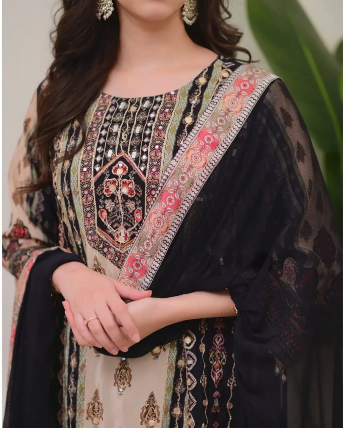 Beautiful designer black MUSLIN DIGITAL PRINT PLAZO SUIT SET