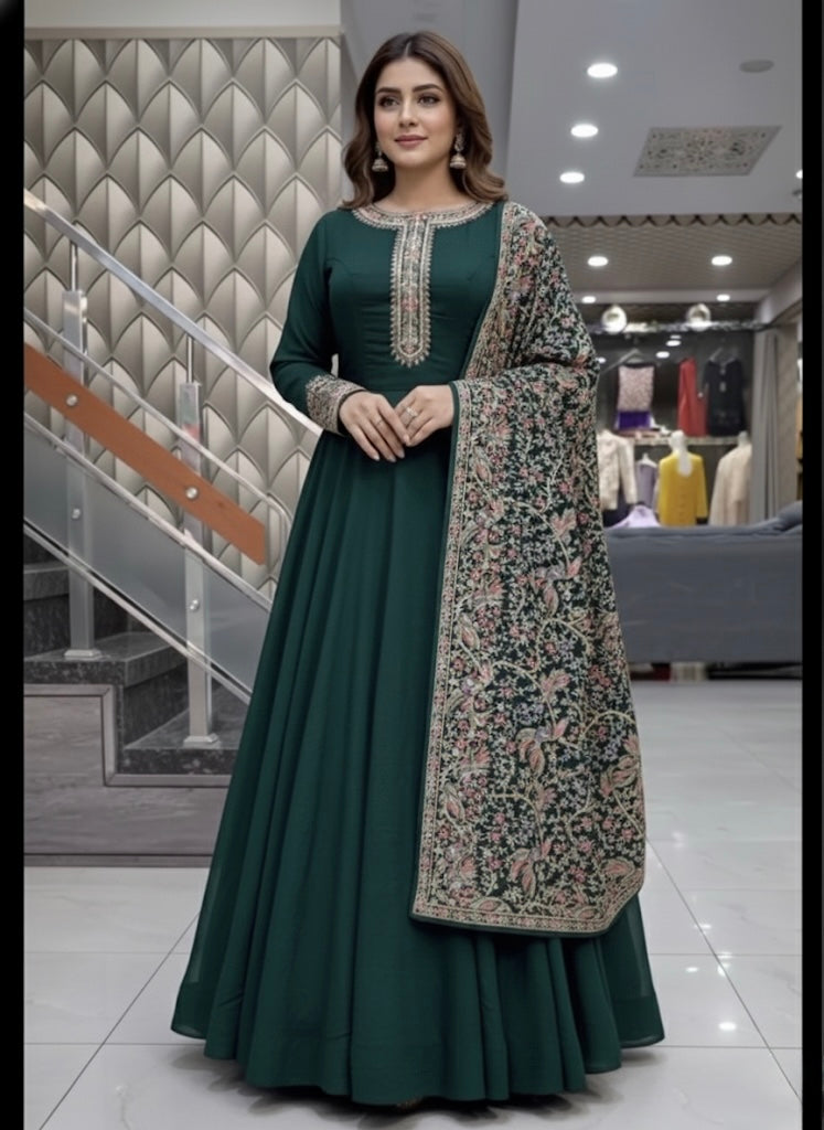 Beautiful designer gown style anarkali suit with heavily embroidery dupptta
