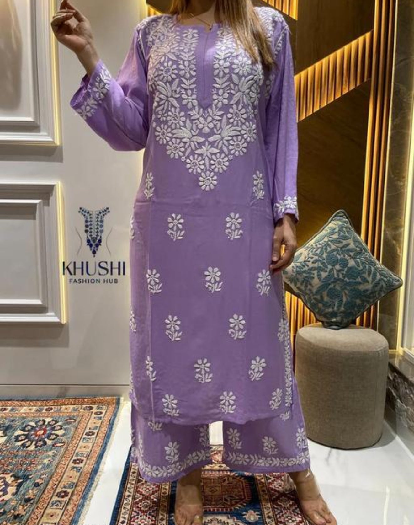 Beautiful designer lucknowi embroidery Kurti plazo