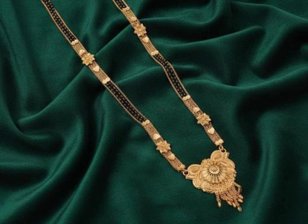 Beautiful designer long length gold plated mangalsutra