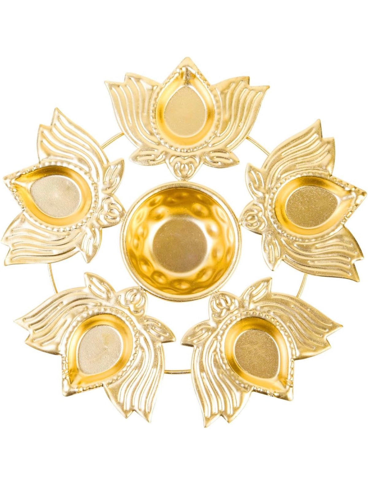 Klassic Unique and Antique 5 Lotus Diya Shape Urli Bowl | Metal, Perfect for Home Decor and Unique Gift for Diwali, Housewarming, Festive Celebrations (Golden, Pack of 1)