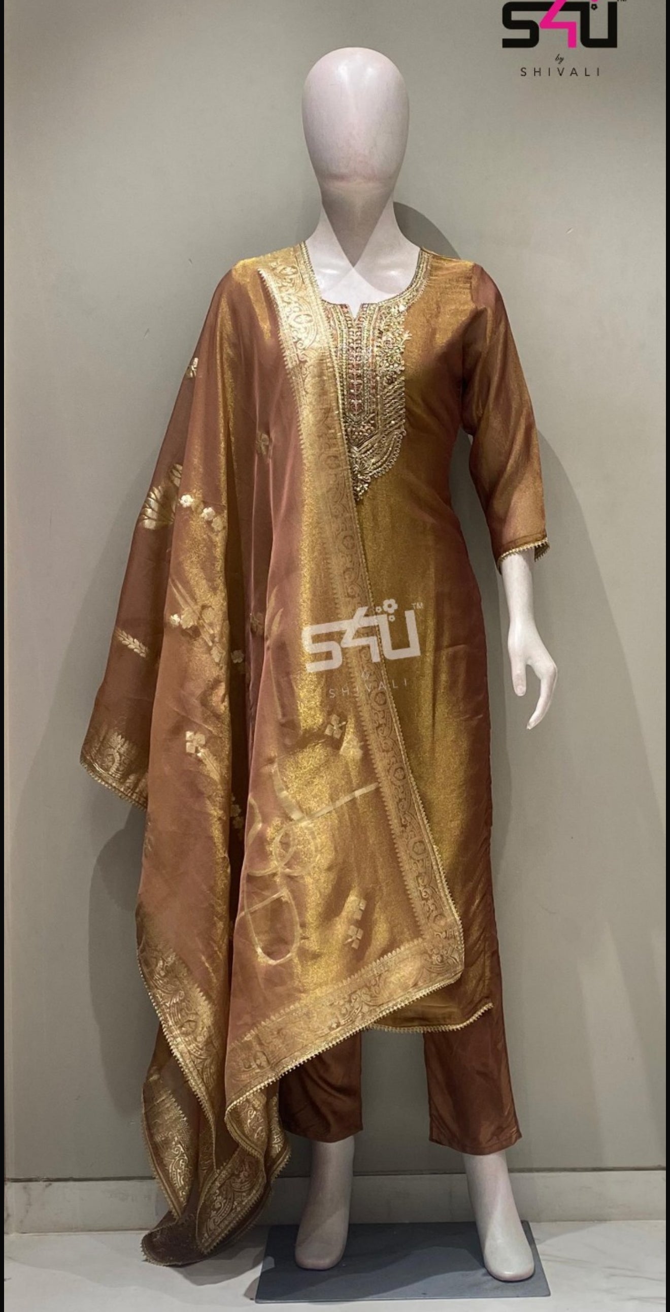 Beautiful designer Embroidered Jimmy Choo Silk Kurta Pant Dupatta Set