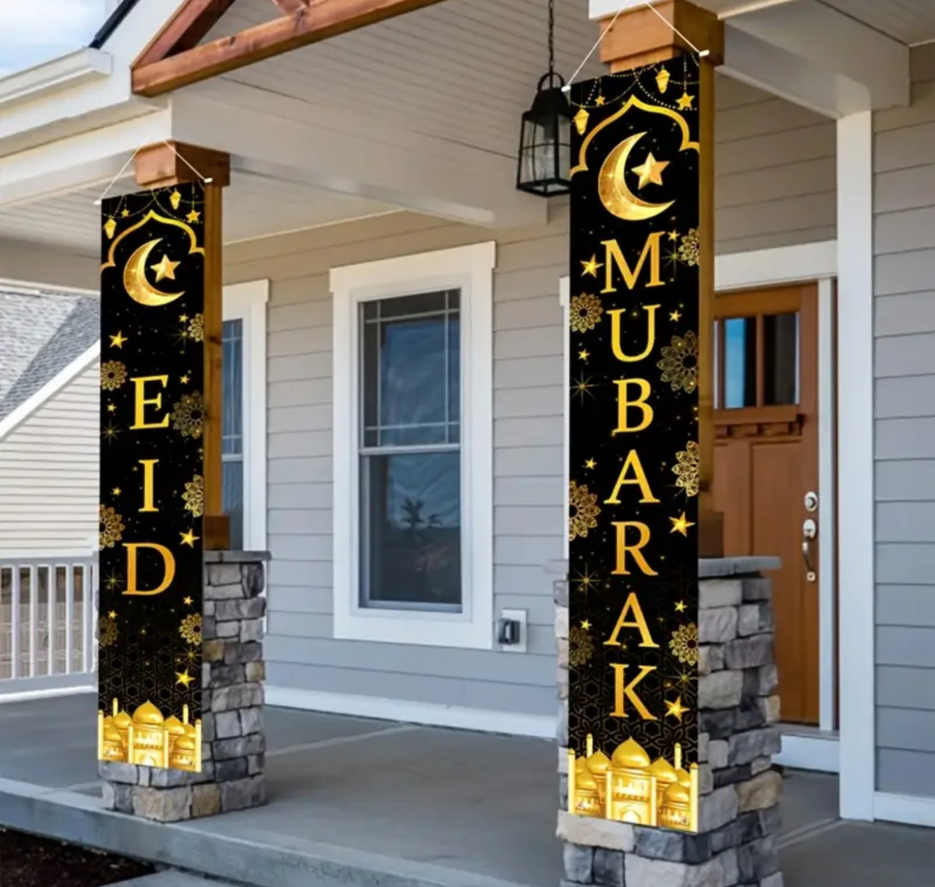1pair Eid Mubarak Decorations Banner, Front Door Muslim Ramadan Welcome Eid AI-Fitr Porch Sign