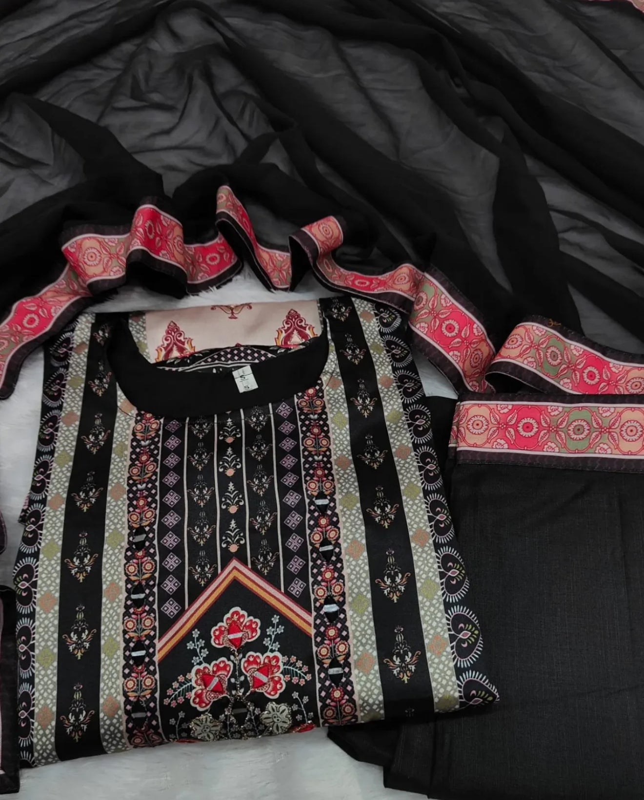 Beautiful designer black MUSLIN DIGITAL PRINT PLAZO SUIT SET