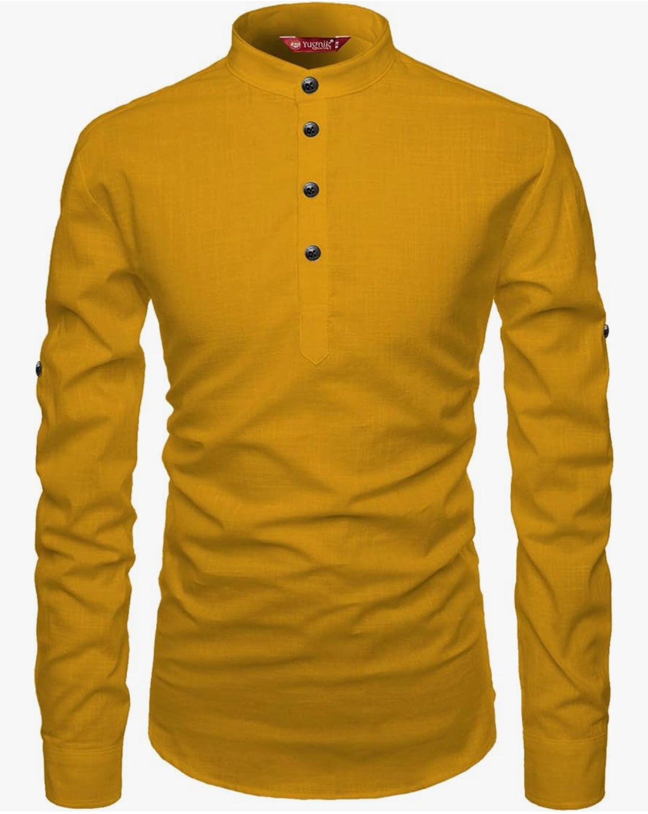 Beautiful designer Men's Slim Fit Full Sleeve Yellow Cotton Short Kurta