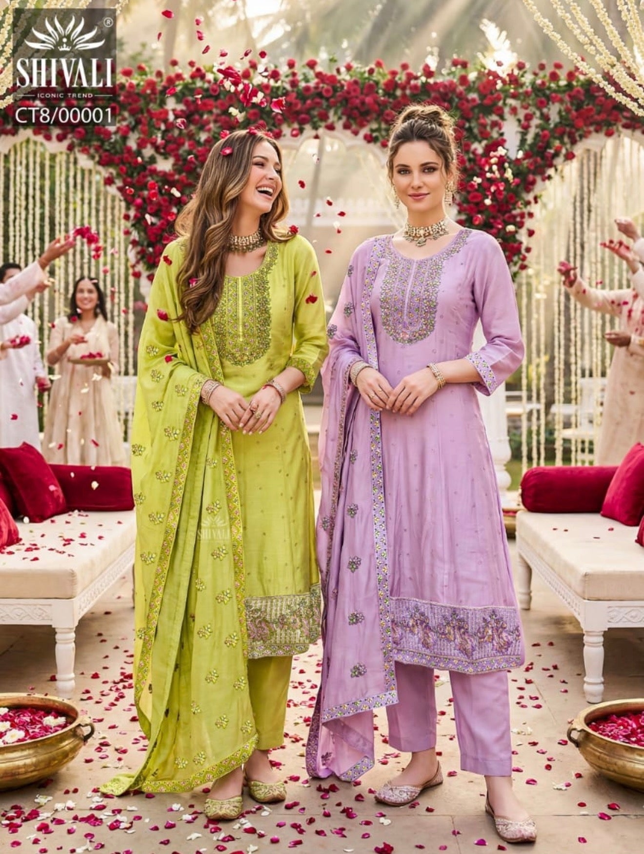 Beautiful designer flare embroidered suit