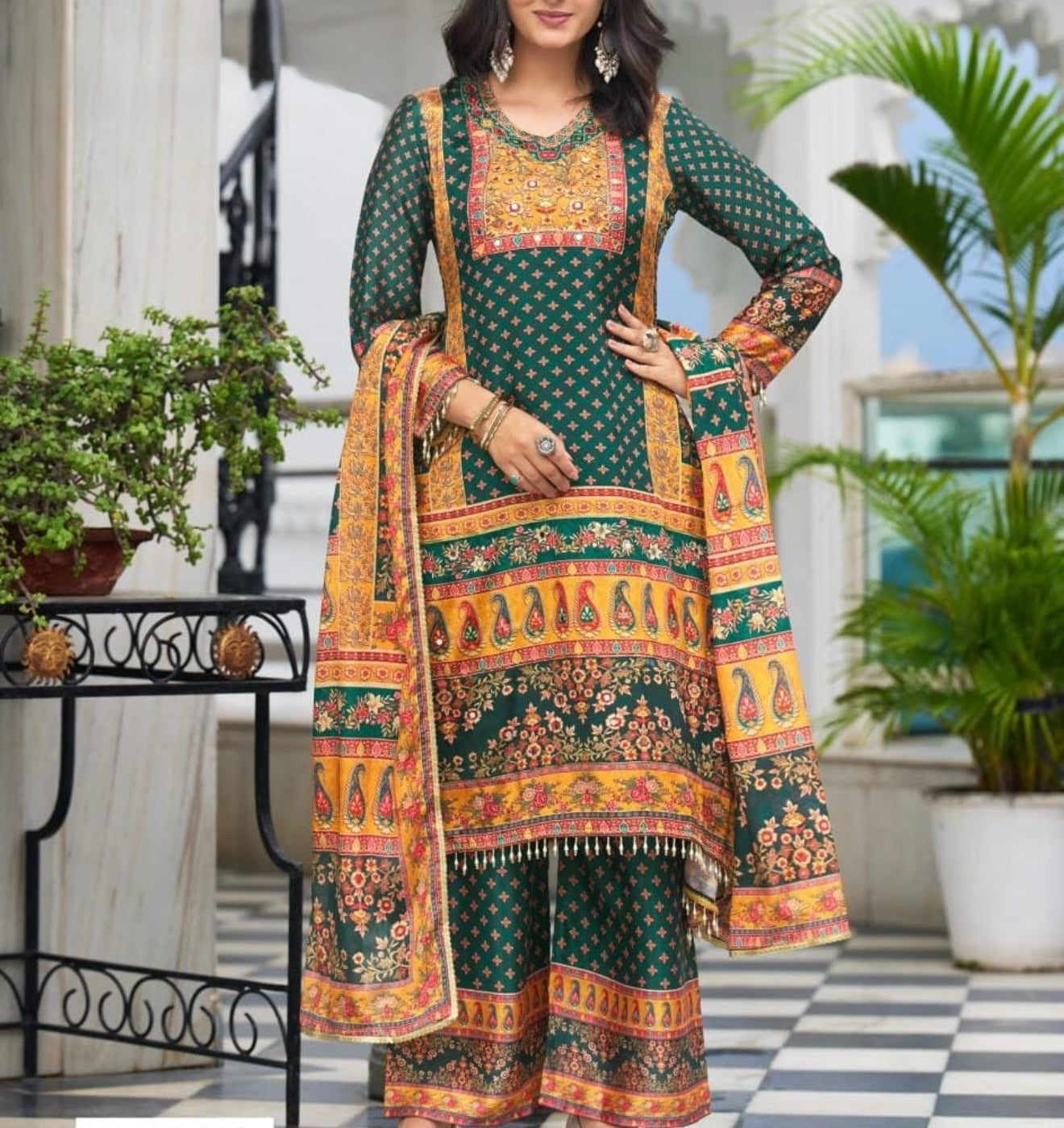 Beautiful designer crepe silk plazo suit