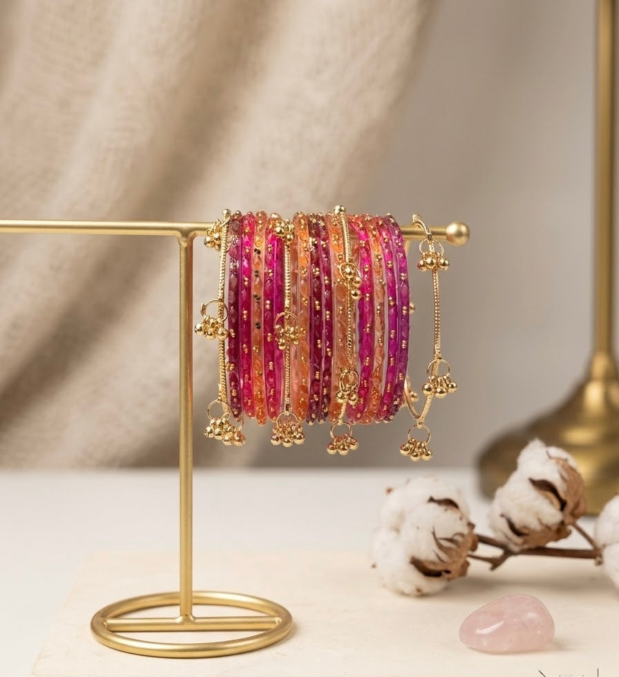 Beautiful designer multicolor raindrop bangles with Kashmiri bangles