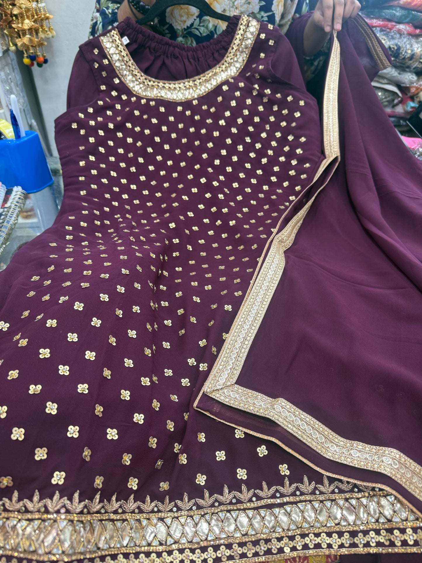 Beautiful designer sleeveless plazo suit