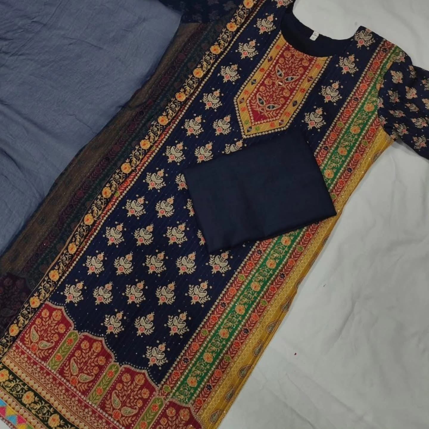 Beautiful designer NAVY BLUE MUSLIN DIGITAL PRINT SALWAR SUIT SET