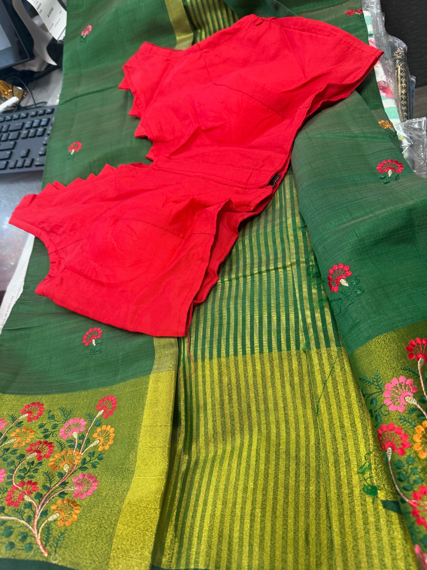 Beautiful designer saree blouse combo