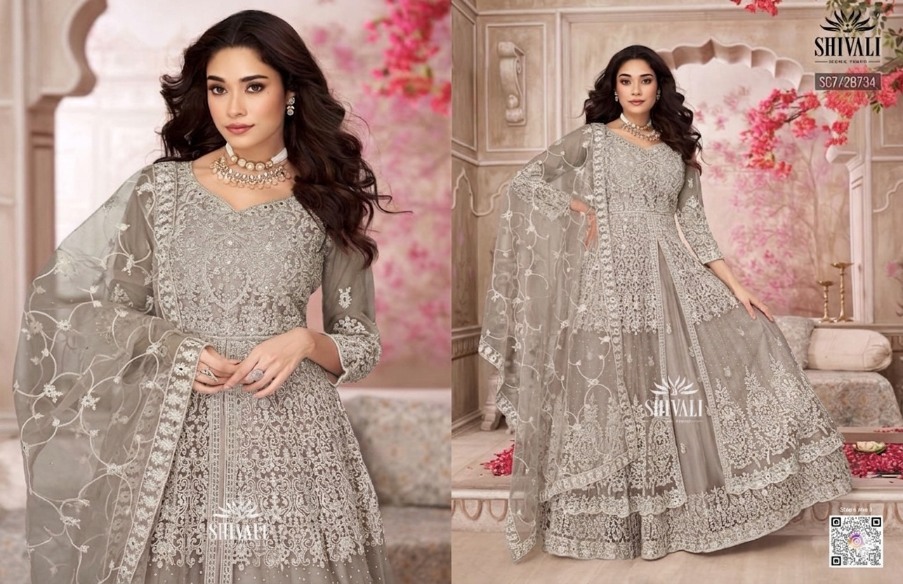 Beautiful designer anarkali front slit double layer