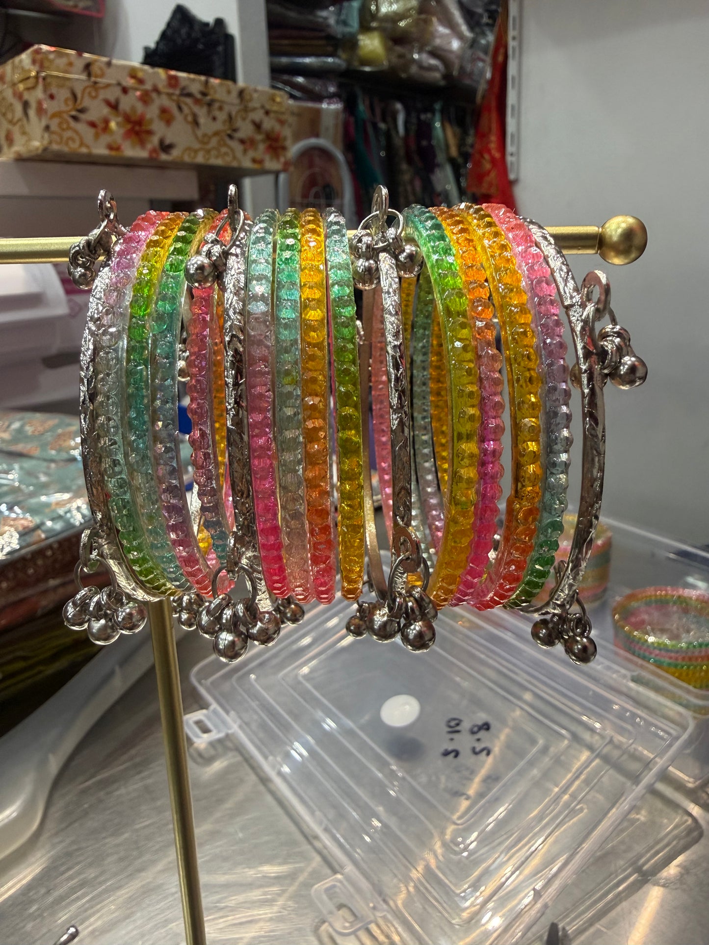Beautiful designer multicolor raindrop bangles with Kashmiri bangles