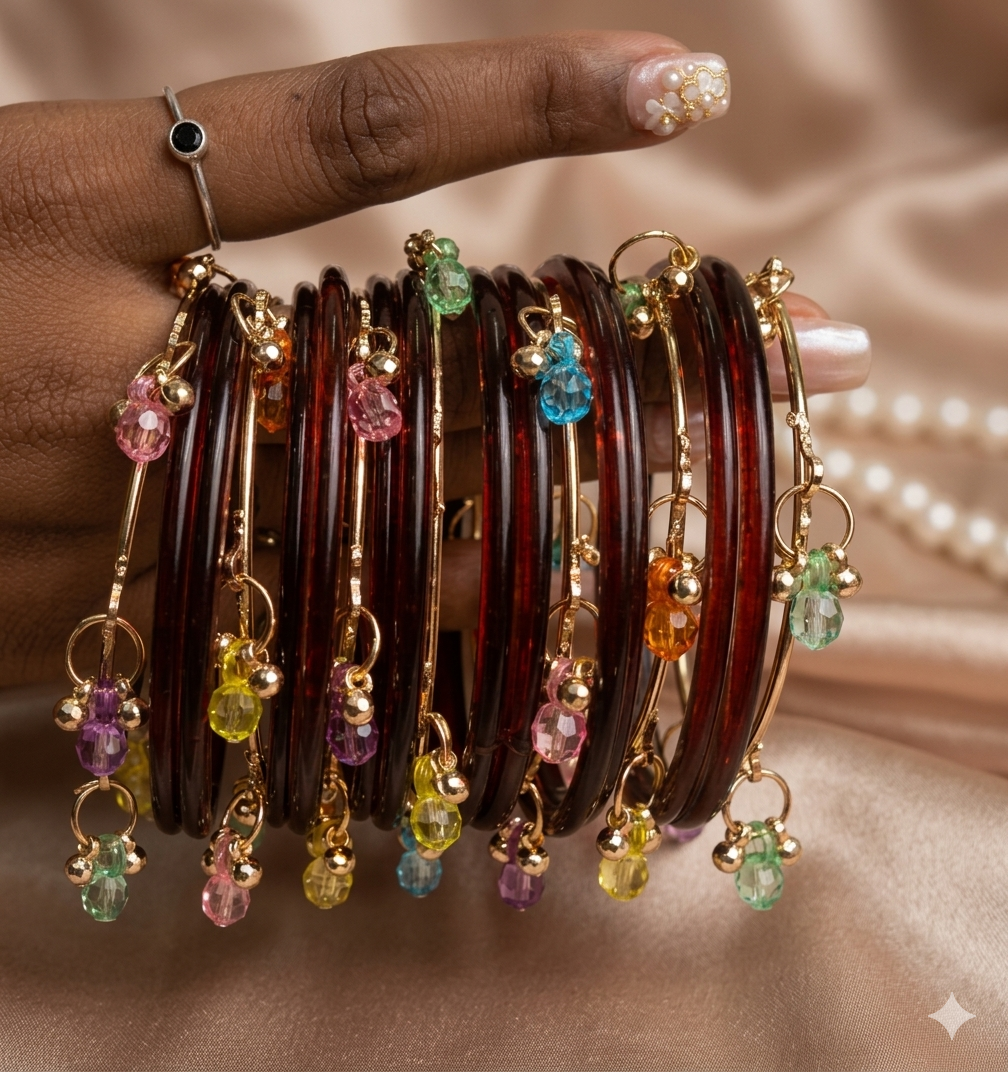 Beautiful designer jelly glass bangles with gungroo bangles