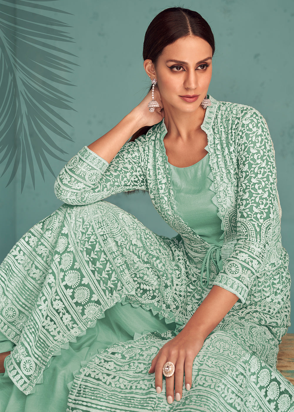 Beautiful designer readymade anarkali suit with shrug/jacket