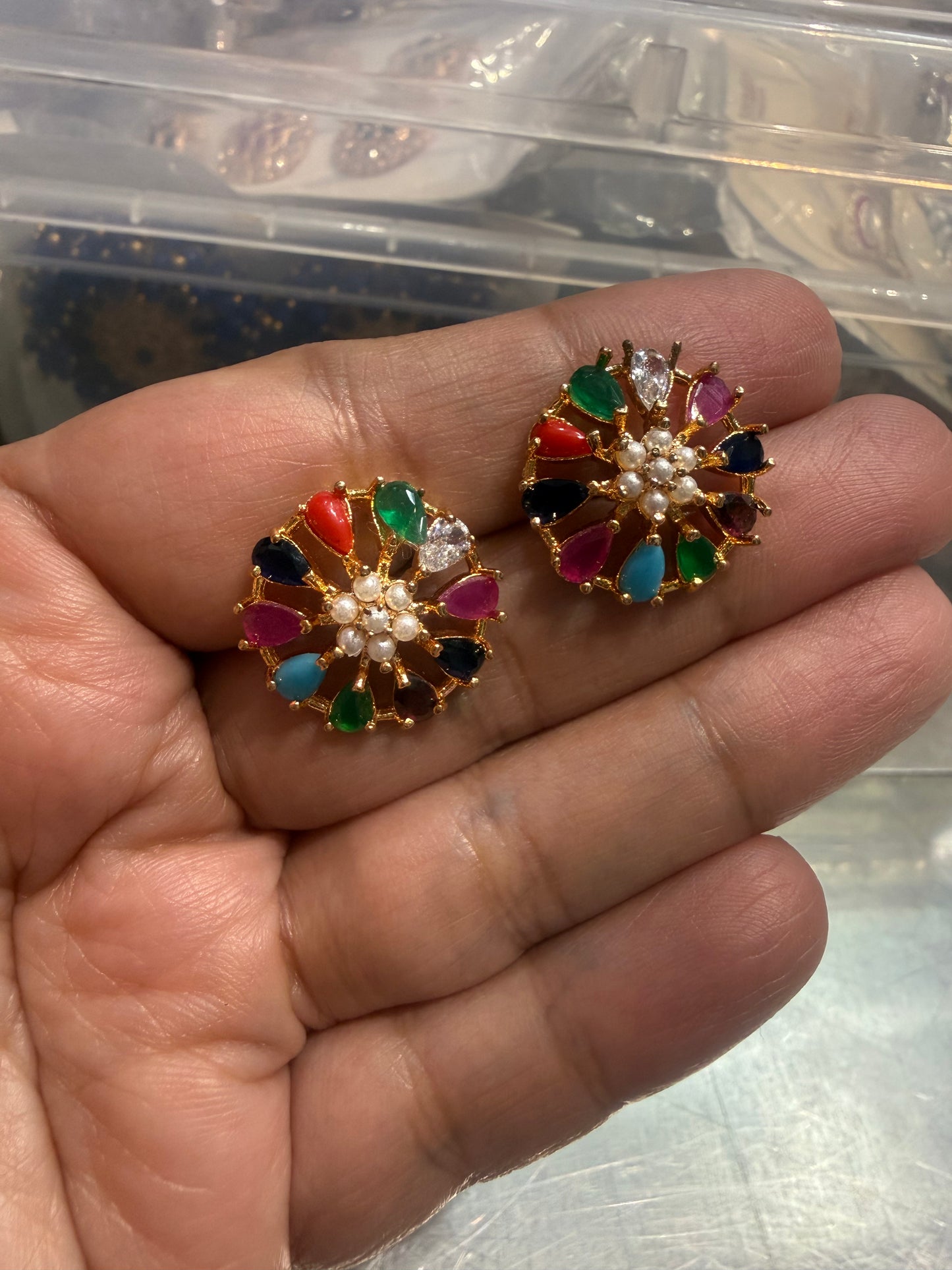 Beautiful designer American diamond studs multicoloured