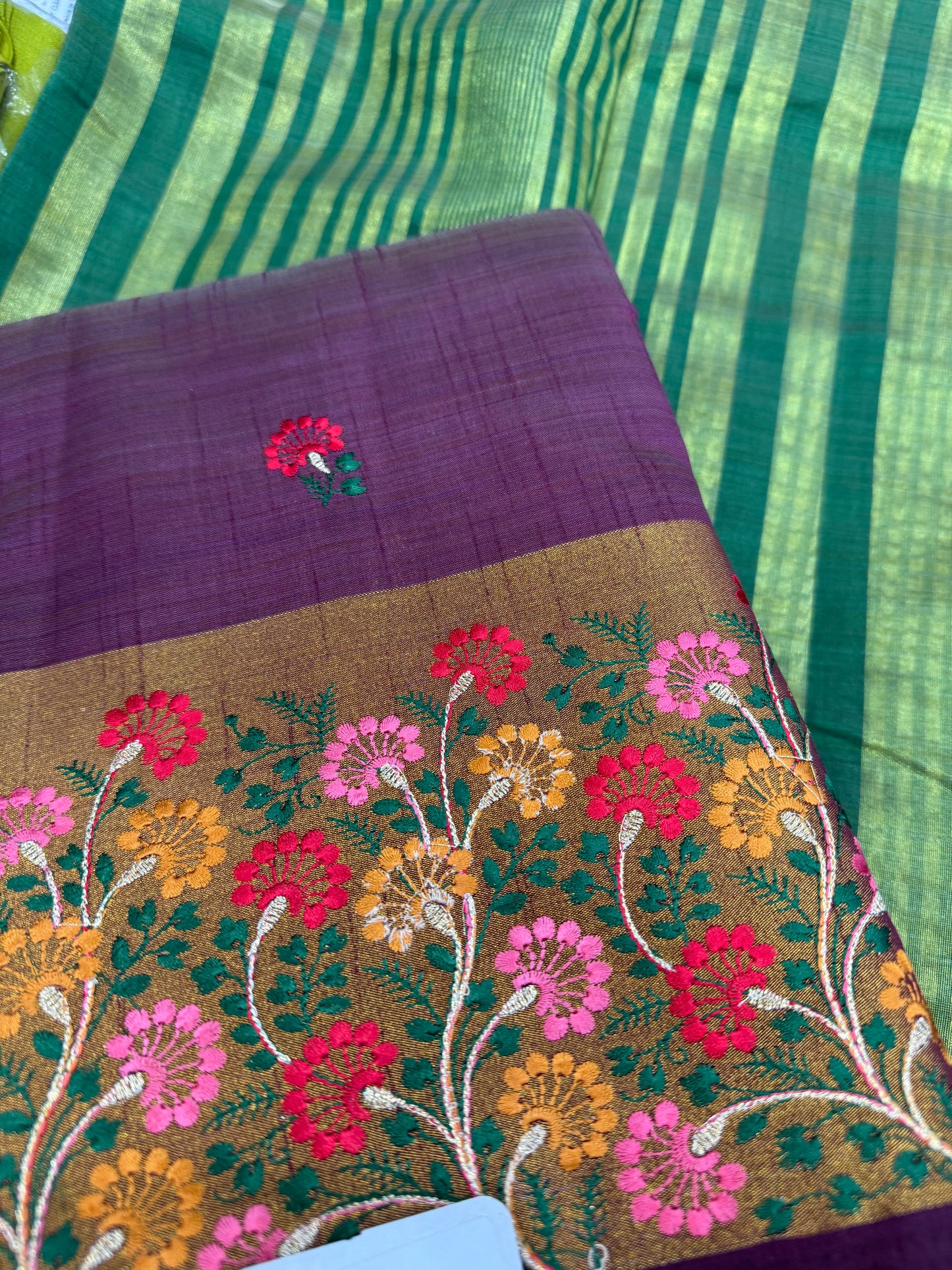 Beautiful designer embroidery silk saree.