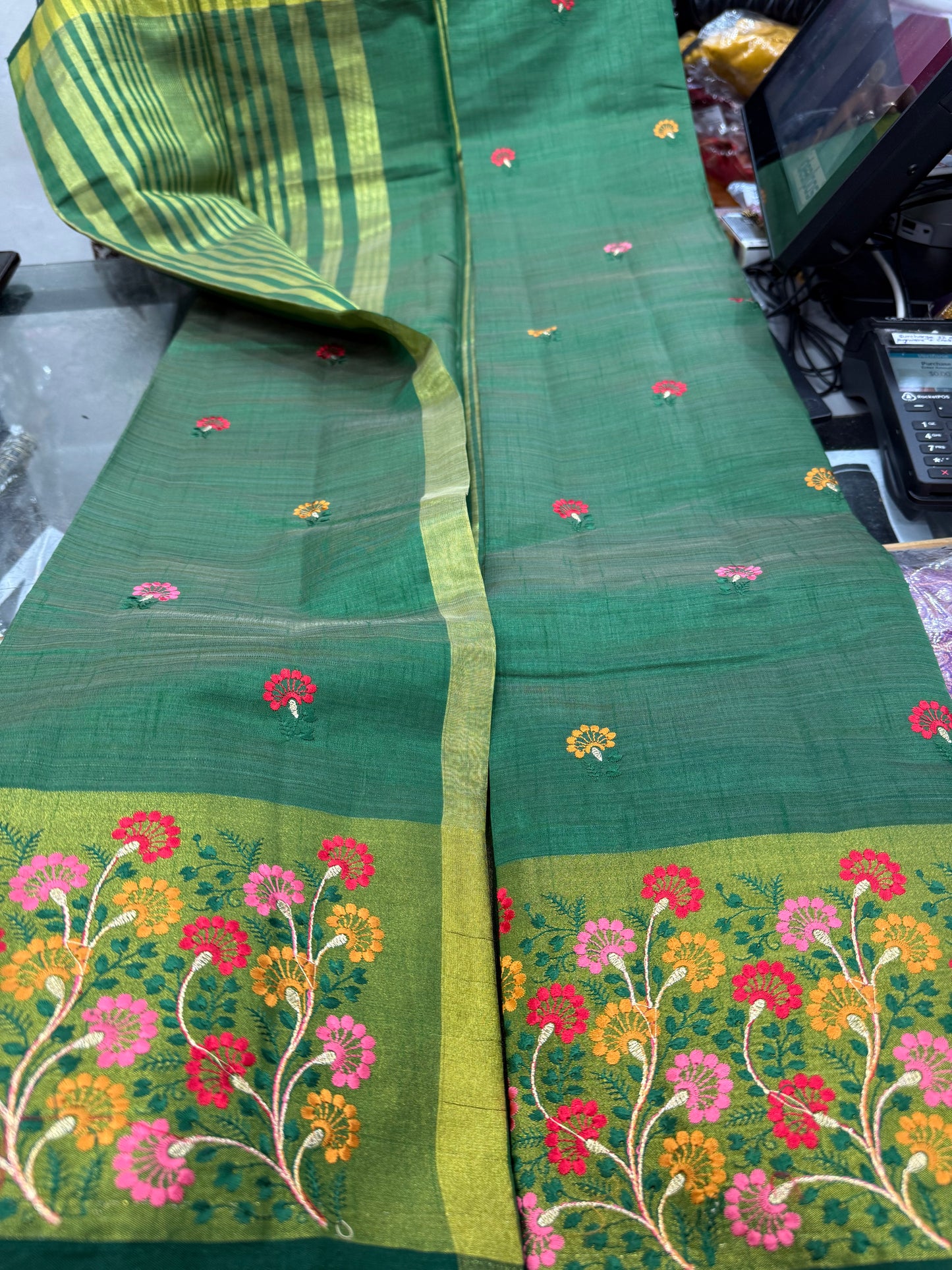 Beautiful designer embroidery silk saree.