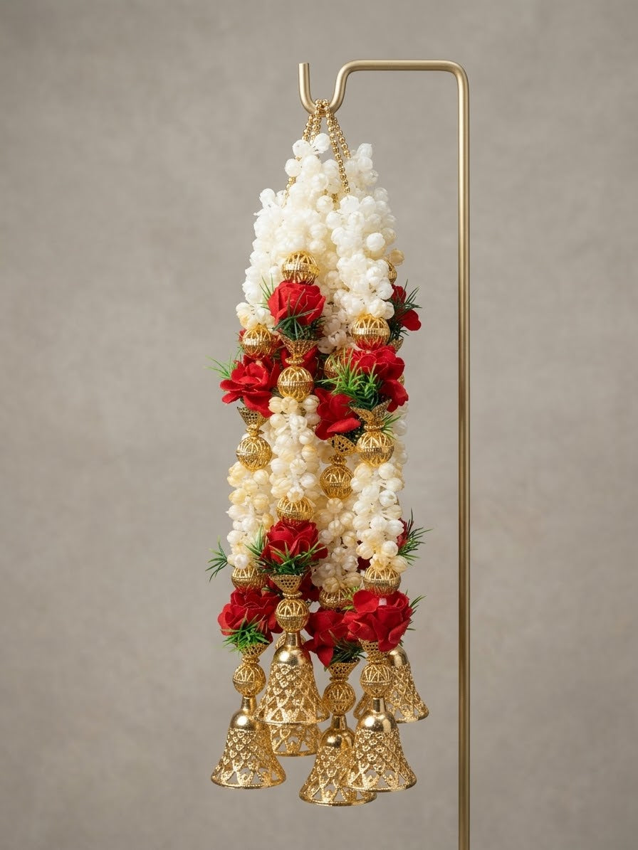 Artificial Mogra Rose Bell Garlands Fluffy Jasmine Creeper Latkan for Wedding, Haldi, Pooja, Diwali, Home Door Backdrop & Festive Decor
