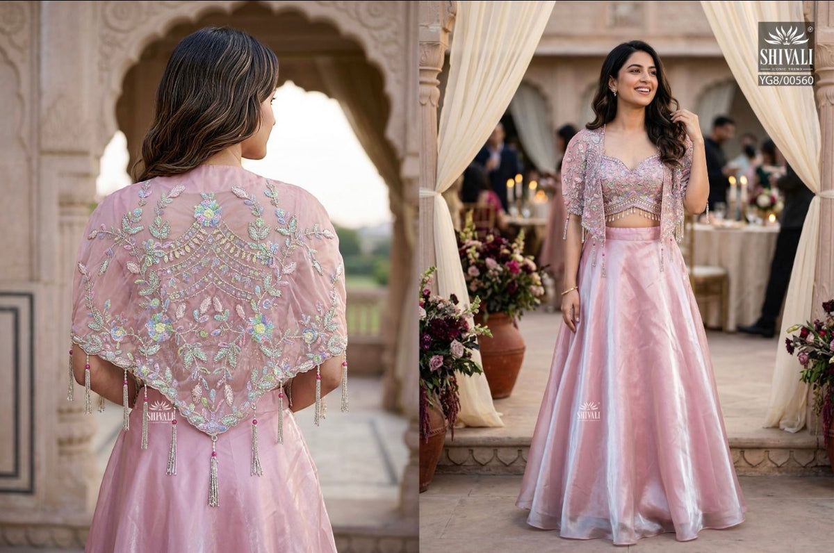 Beautiful designer indowestern cape style lengha choli