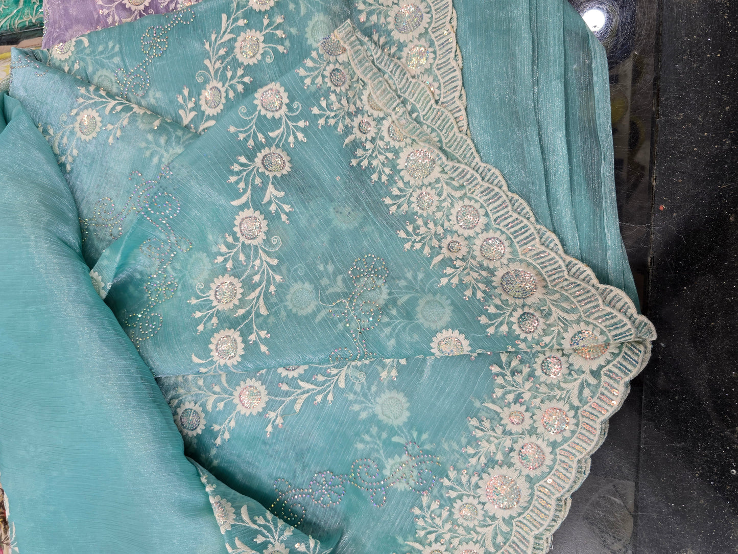 Beautiful designer hand embroidery jimmy choo saree
