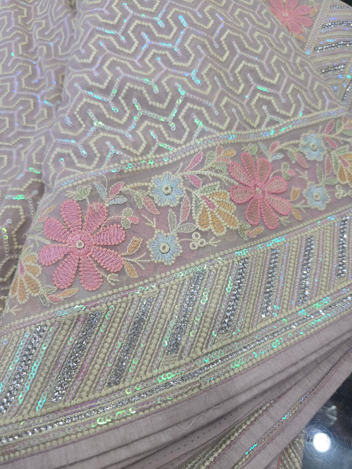 Beautiful designer Georgette sequins work embroidered saree